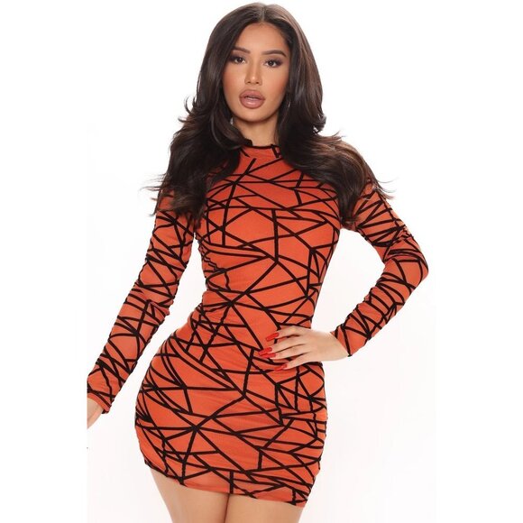 NWT‎ Fashion Nova Mesh it up Mini Dress in Rust Size Small - Picture 7 of 8